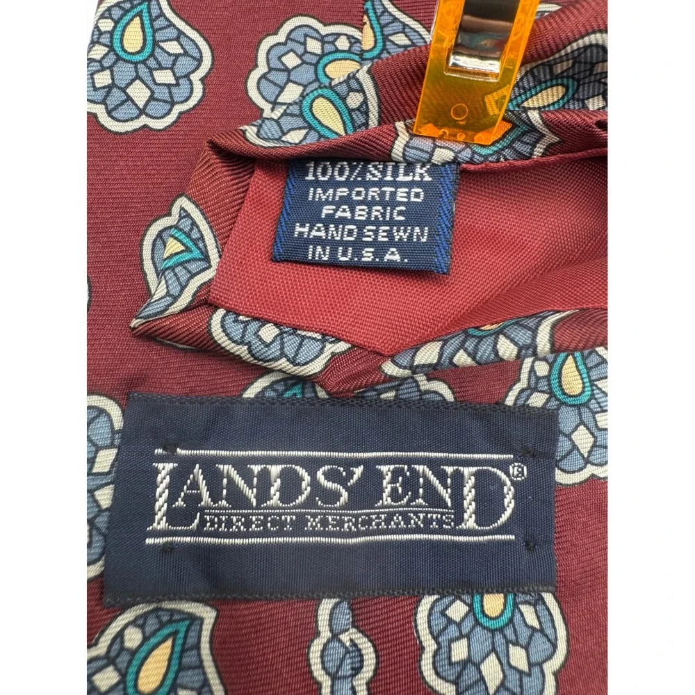 Lands End Silk Burgundy Paisley‎ Necktie Men's Formal Business Accessory